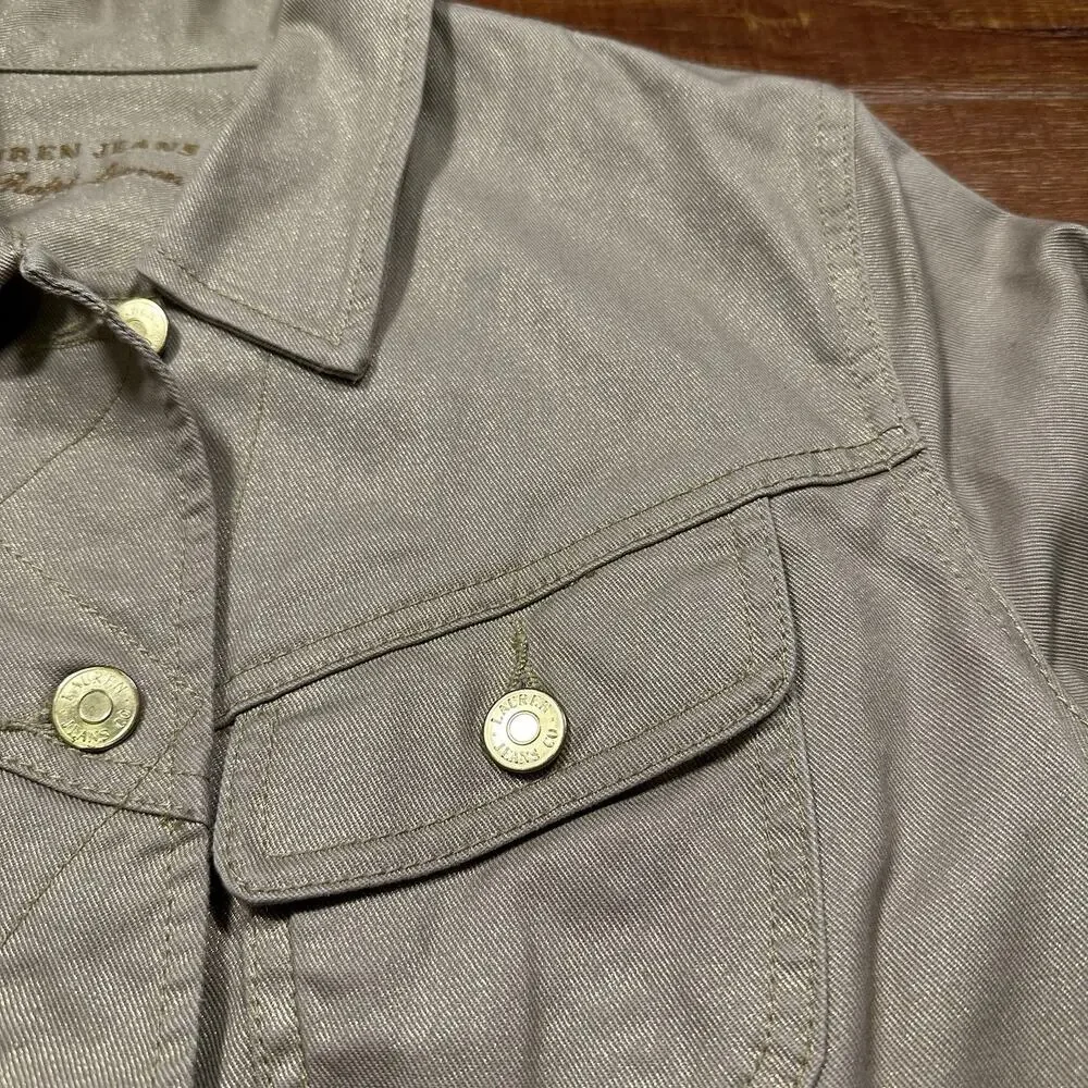 Vintage Lauren Ralph Lauren Denim Trucker Jacket Womens S Beige Gold Glitter - Picture 4 of 10